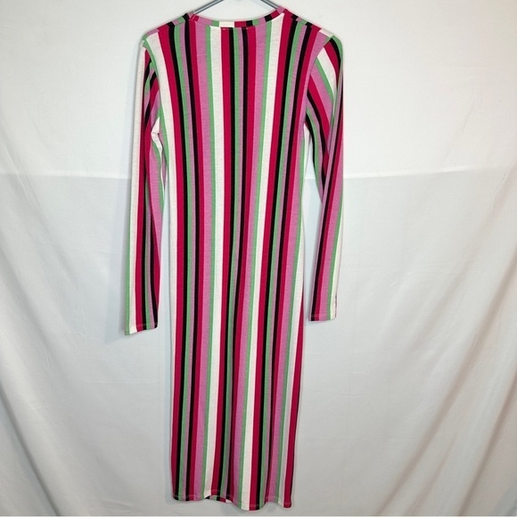NWOT Zara Multicolor Striped Ruched Gretchen Midi Long Sleeve Dress Size Med - Picture 4 of 10